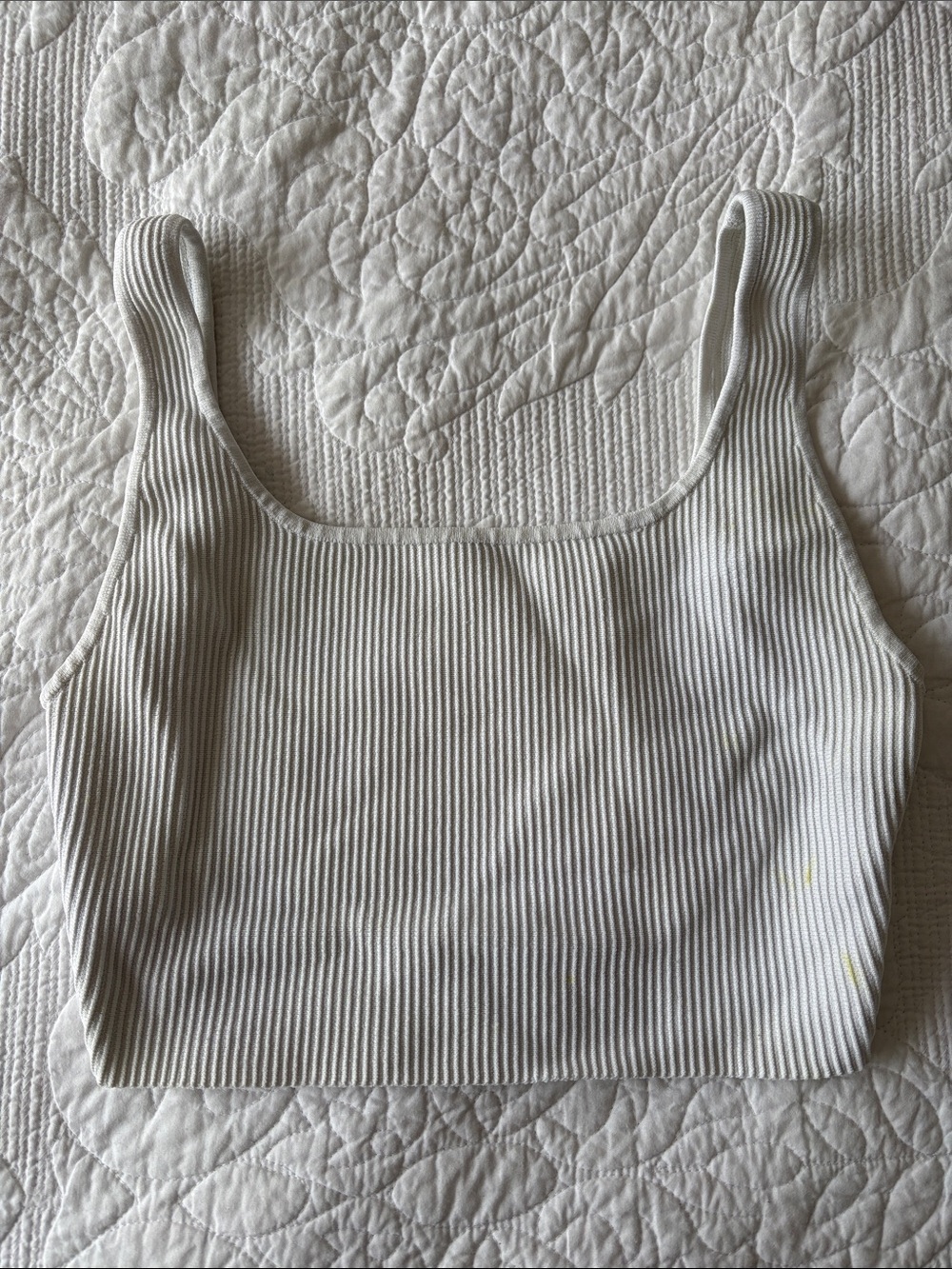 Babaton Ivory Ribbed Square-Neck Crop Top